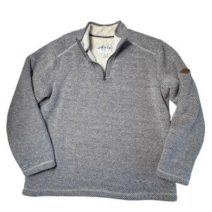Orvis Gray Sherpa Lined Sweater Men XL Quarter Zip Pullover Waffle Knit Gorpcore